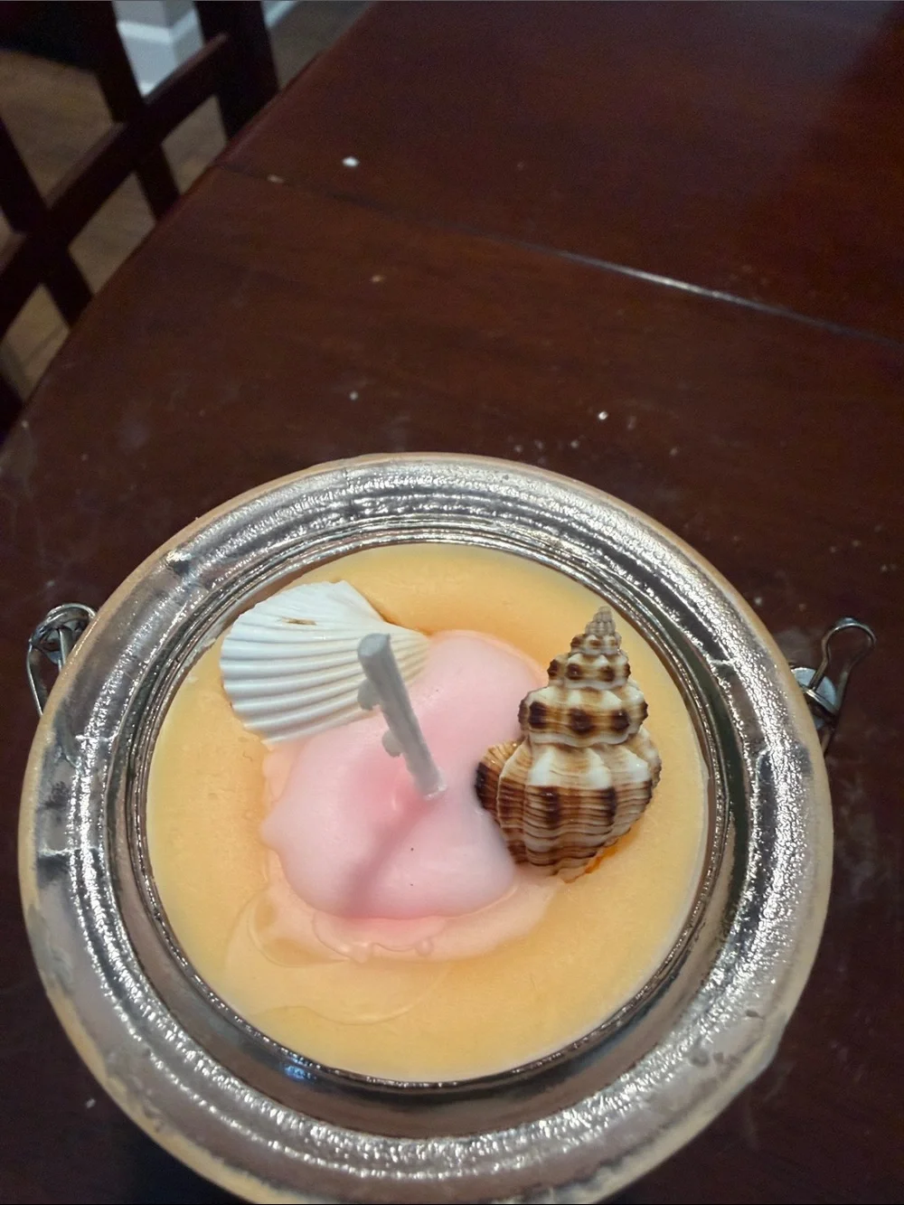 Coastal Two-Tone Pink & Yellow Candle Jar with Rope Handle